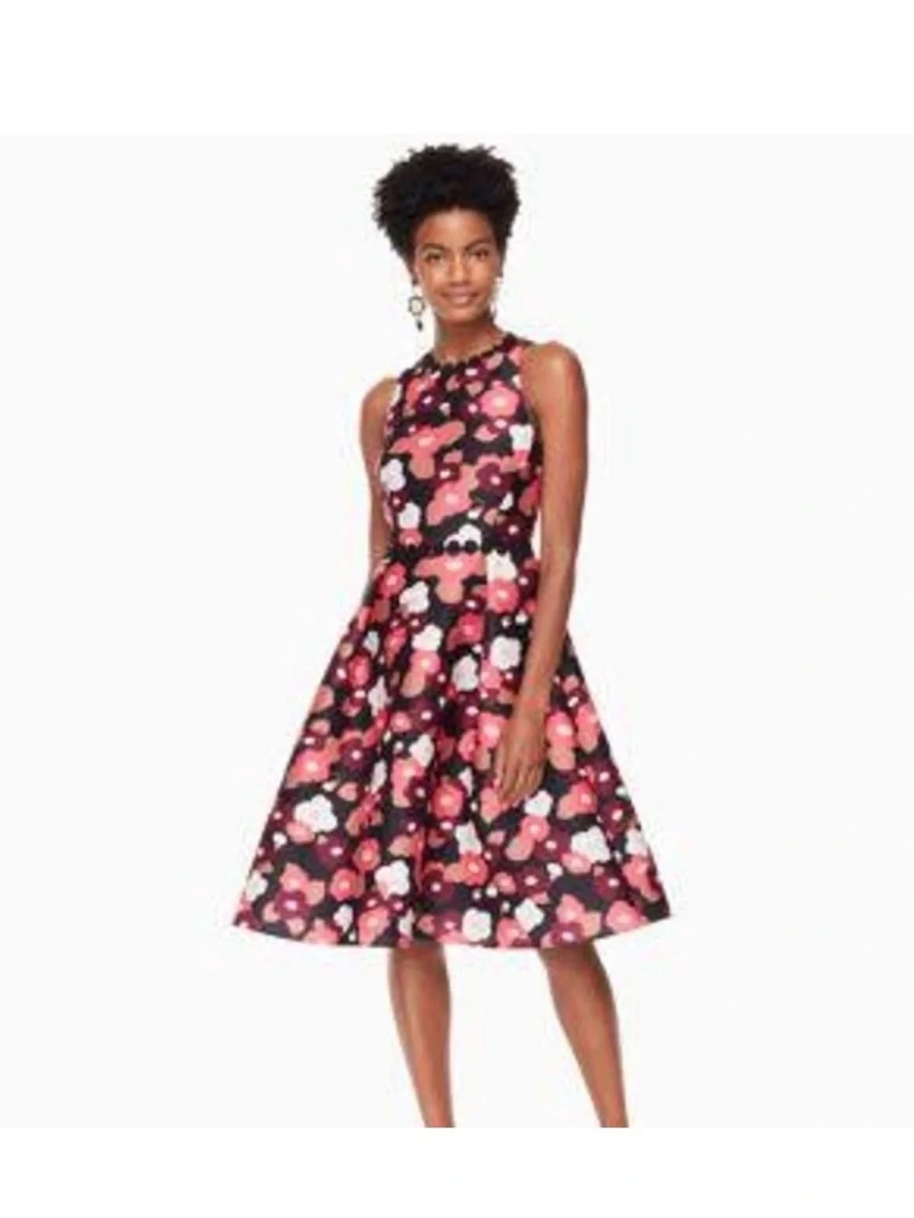 kate spade Black Midi Dress with Pink and White Floral Print - Picture 1 of 4